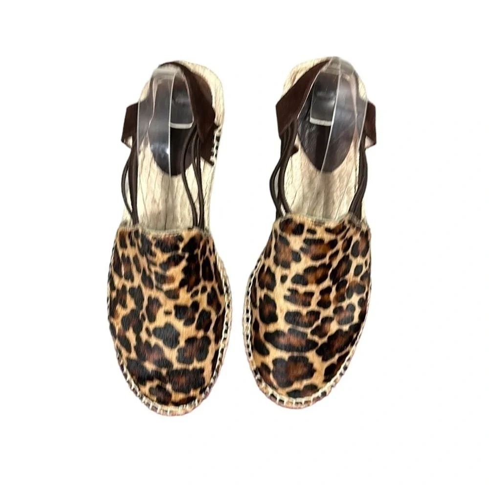 Picon Leopard Print Calf Hair Slip On Espadrille Sandals Size 7.5